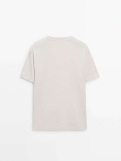 Massimo Dutti Хлопковая футболка с короткими рукавами, натуральный, кремовый