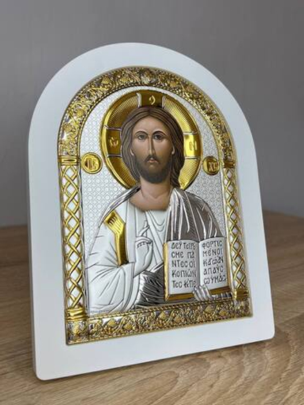 Спаситель, икона арочная, белое дерево 105х140