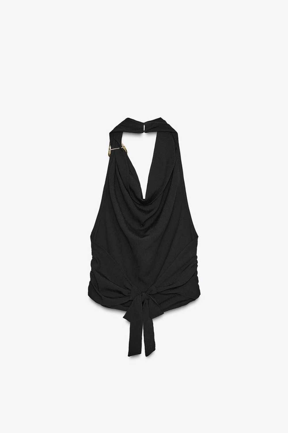 ZARA ТОП С ГОРЛОВИНОЙ ХАЛТЕР И ФУРНИТУРОЙ, ЧЕРНЫЙ