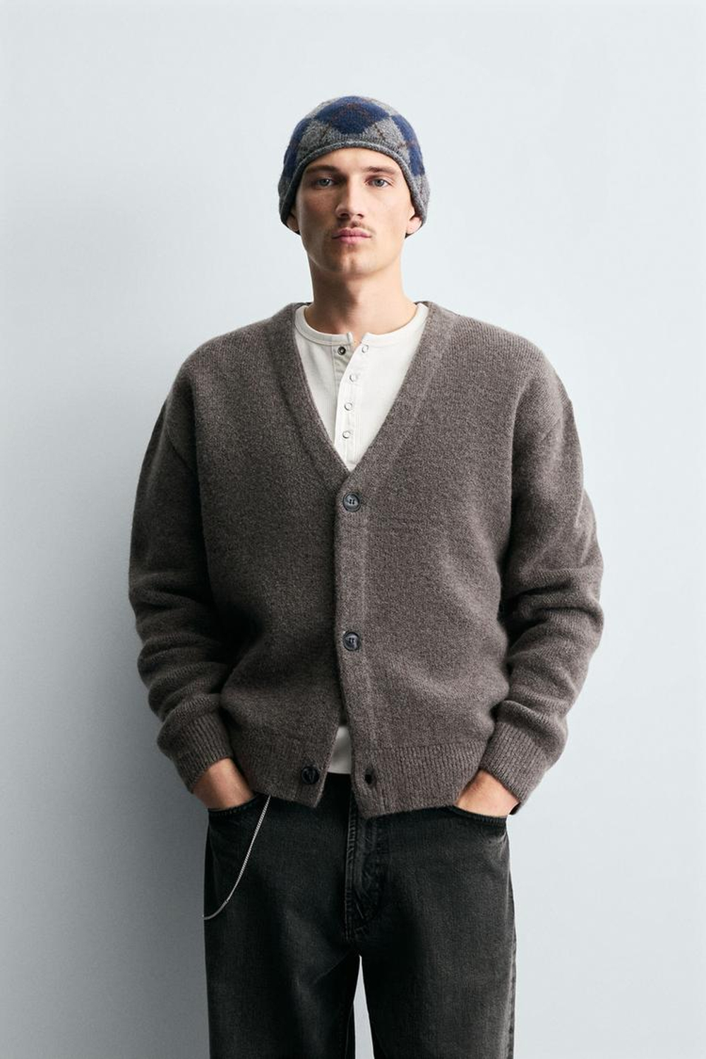 ZARA КАРДИГАН ИЗ РЕЛЬЕФНОГО ТРИКОТАЖА, СЕРЫЙ