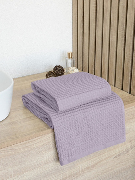 Набор полотенец вафельных 2шт DeNASTIA для бани/сауны 300gsm 70x140/50x90, 100% хлопок, лавандовый