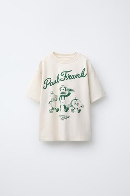 ZARA ФУТБОЛКА С ПРИНТОМ PAUL FRANK ®, СВЕТЛО-ЗЕЛЕНЫЙ