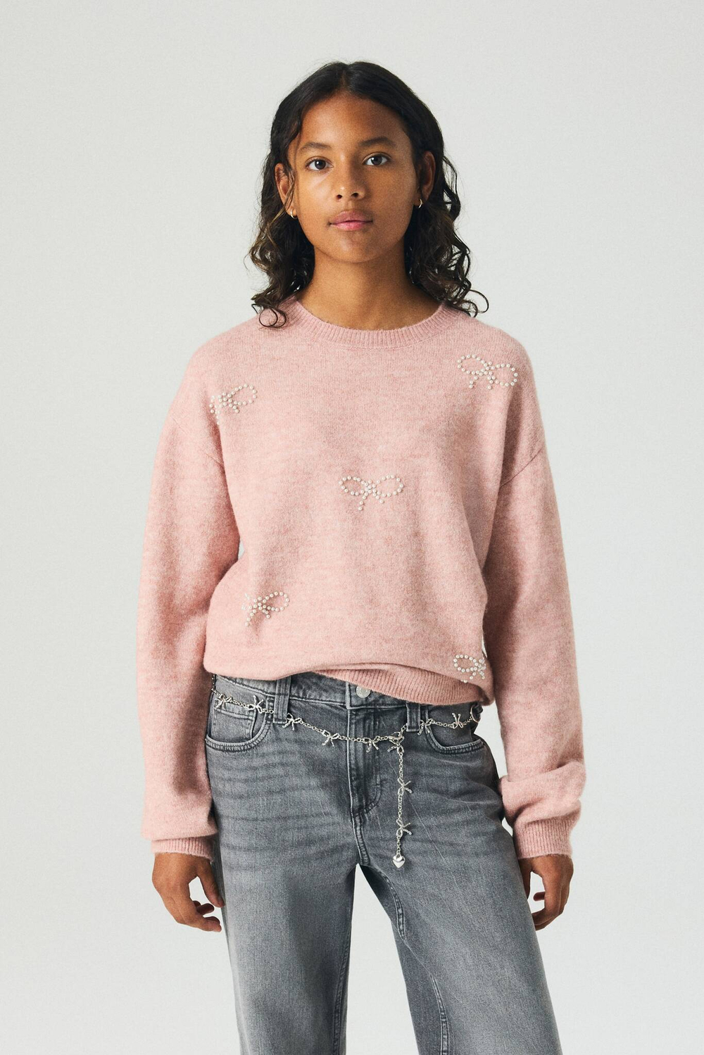 H&M Свитер свободного кроя с принтом, пыльно-розовый