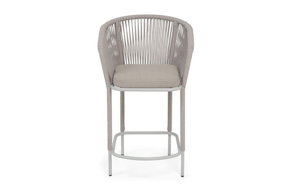 "Марсель" стул полубарный плетеный из роупа, каркас из стали светло-серый (RAL7035) муар, роуп бежевый круглый, ткань Mossle бежевая, пос.H65