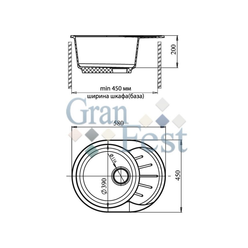 Кухонная мойка GranFest РОНДО GF R 580 L Схема
