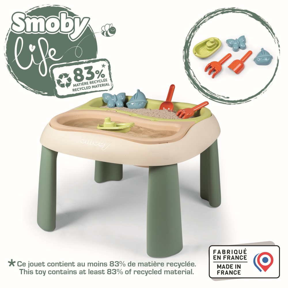 Водный столик Smoby 840111 2в1 с песочницей и 5 аксессуарами для детей от 18 месяцев — фото 1