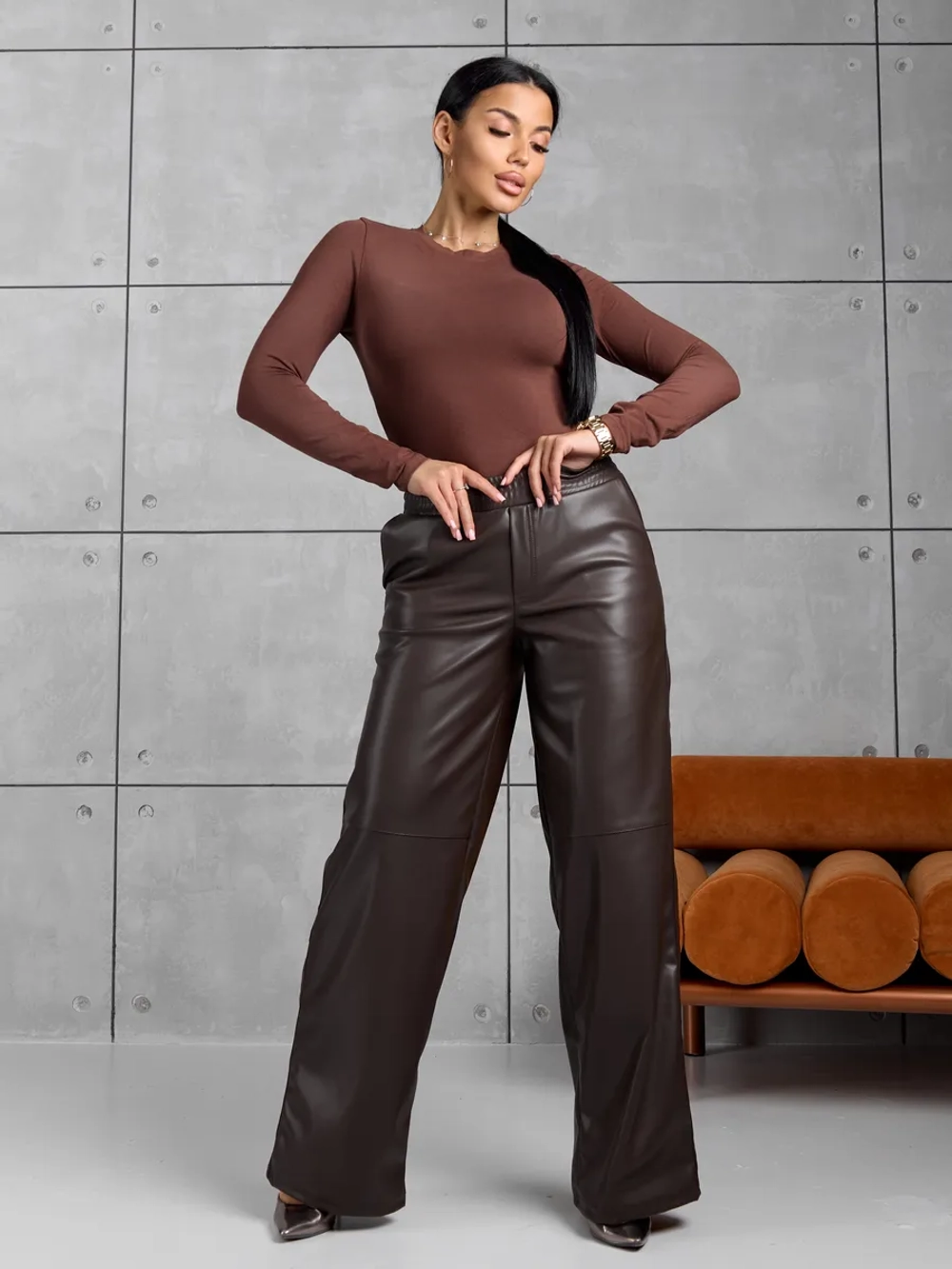 Брюки кожаные прямые большие размеры