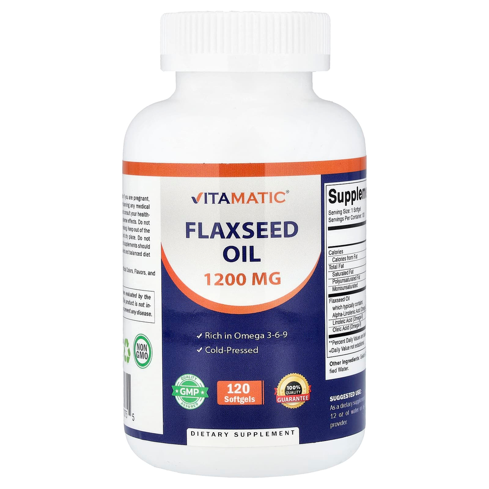 Vitamatic, Льняное масло, 1200 мг, 120 мягких таблеток
