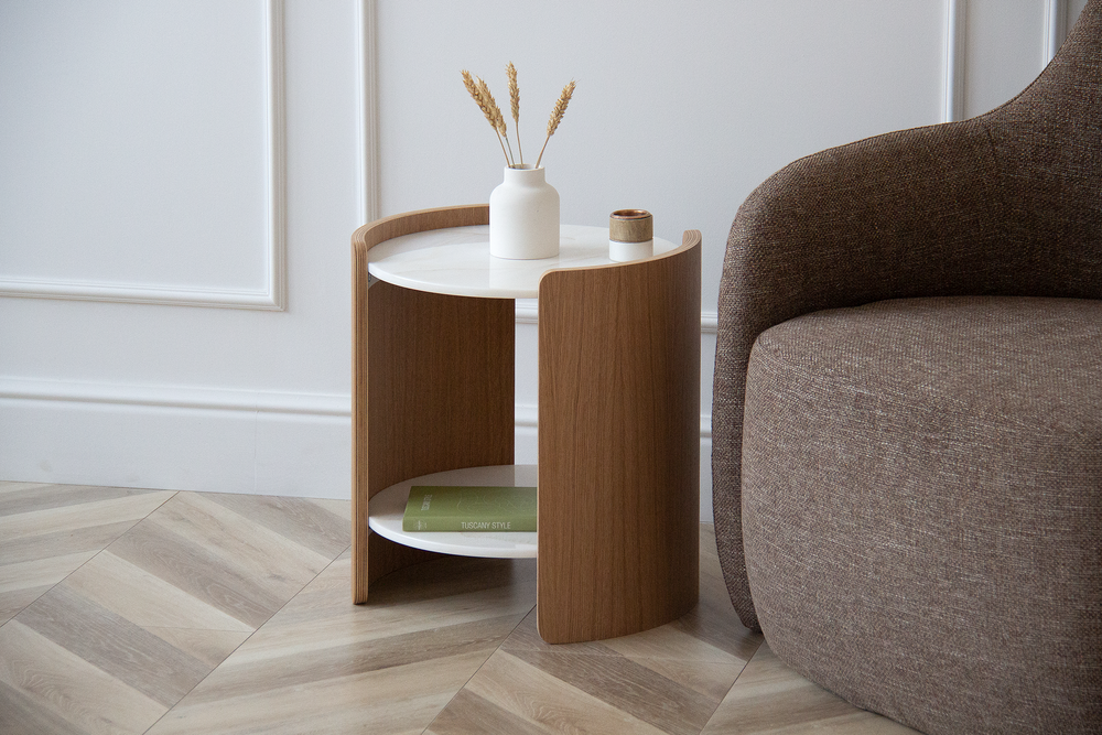 Столик Lagom Stone D 43 см высота 45 см (камень LC, натуральный дуб)