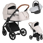 Детская коляска Roan Bass Next Кожа 3 в 1 с автокреслом Avionaut Silver Black RN084/1 Кожа Island Stone /Black