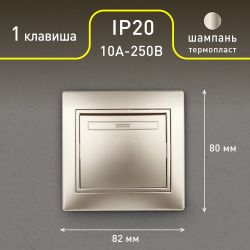 Выключатель Intro Plano 1-101-04 одноклавишный, 10А-250В, IP20, СУ, шампань