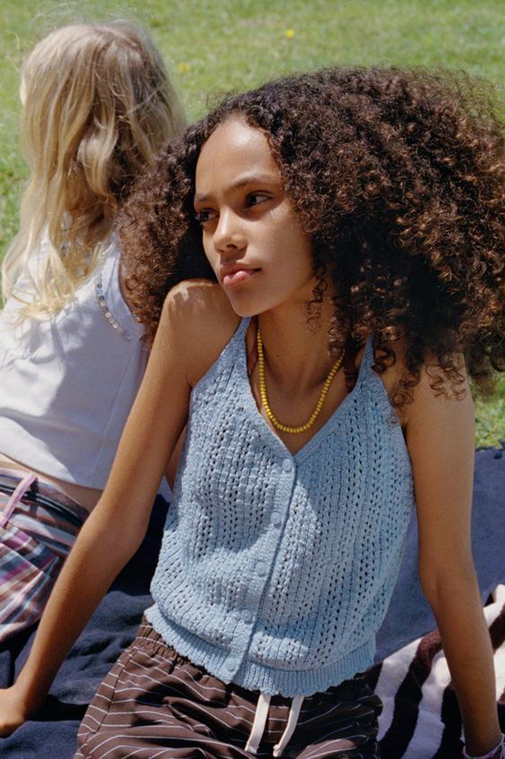 ZARA ТОП С ВЫШИВКОЙ РИШЕЛЬЕ, НЕБЕСНО-ГОЛУБОЙ