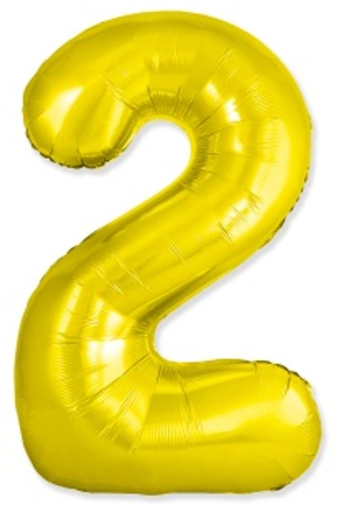 F Шар (40''/102 см) Цифра, 2 Slim, Золото (БГ-60)