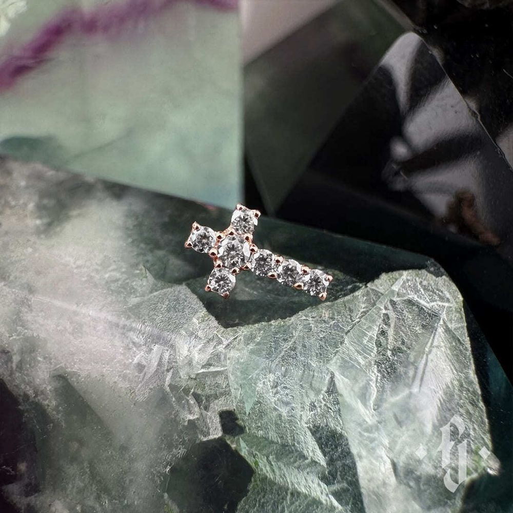 Накрутка "Crystal Cross 7 Stones" - Розовое золото - White CZ