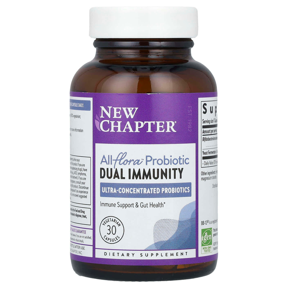 New Chapter, All Flora ™ Probiotics, двойной иммунитет, 30 вегетарианских капсул