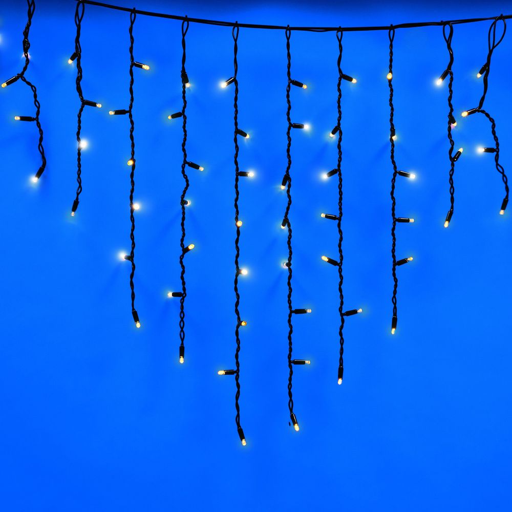 ULD-B3007-200-TBK WARMWHITE-WHITE IP67 Бахрома светодиодная с эффектом мерцания. 3м. Соединяемая. 200 светодиодов. Теплый белый и белый свет. Провод черный. ТМ Uniel