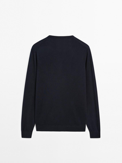 Massimo Dutti Хлопковый свитер с длинными рукавами, темно-синий