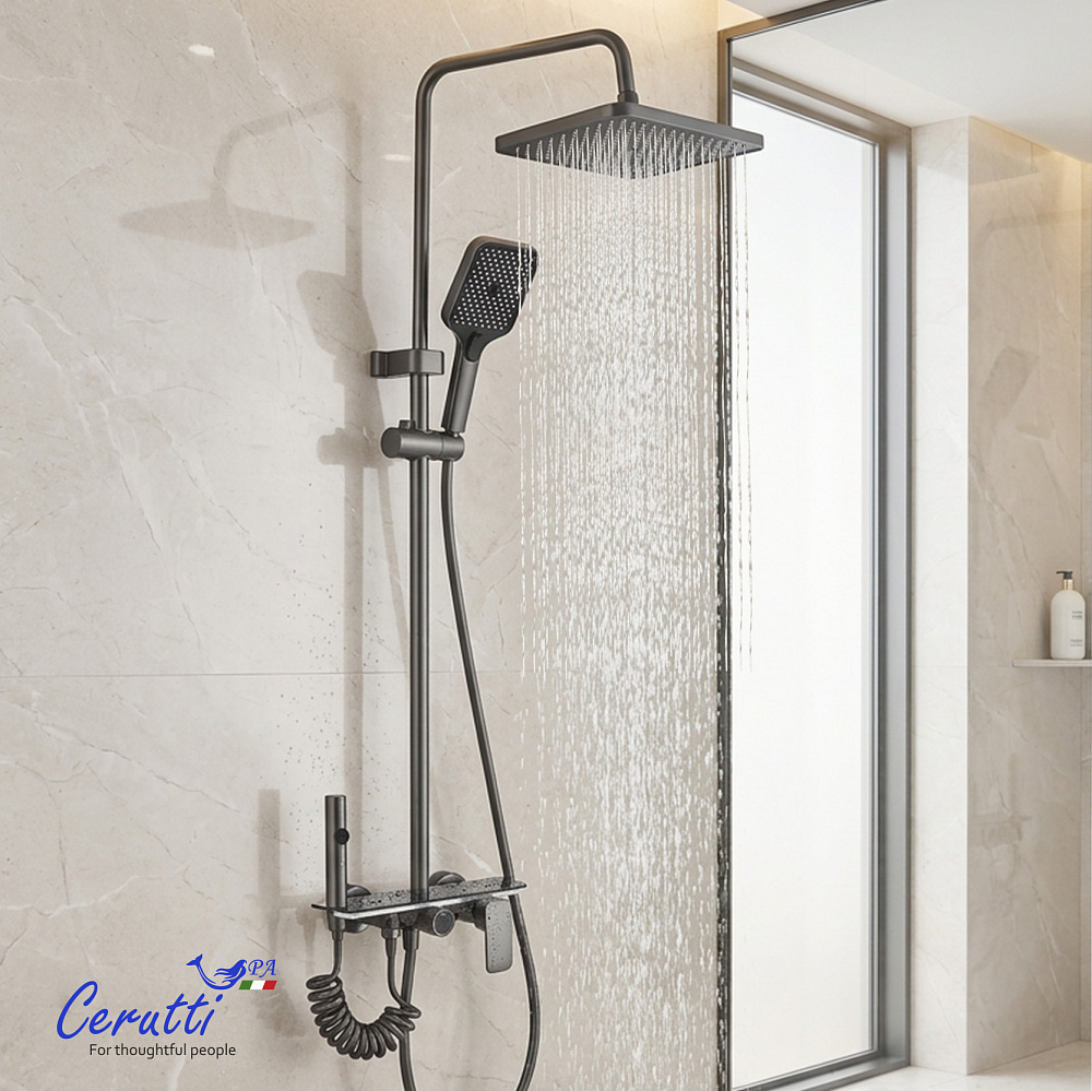 Душевая стойка Ceruttispa АРРИГО (ARRIGO) цвет графит, с LED подсветкой