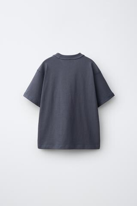 ZARA ФУТБОЛКА HEAVY WEIGHT С ВЫШИВКОЙ, СЕРО-СИНИЙ