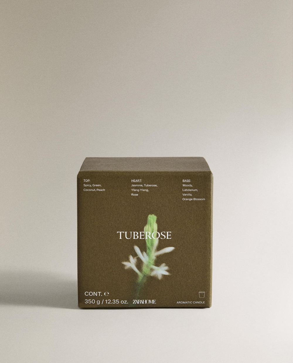 Zara Home Свеча ароматическая Tuberose 350 г, растительный воск, аромат цветочный, Розовый