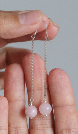 Серьги "Memo about Relationship" из розового кварца длинные серебро 925