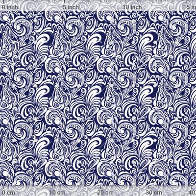 Синие цветочные узоры на белом фоне by Fabric Fantasy 1200 DPI