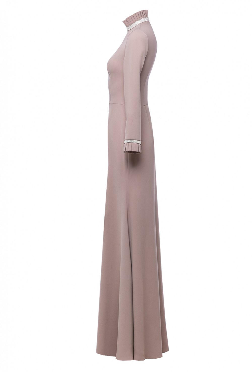 Длинное платье из крепа силуэт-рыбка бежевое 16-05-23 FW