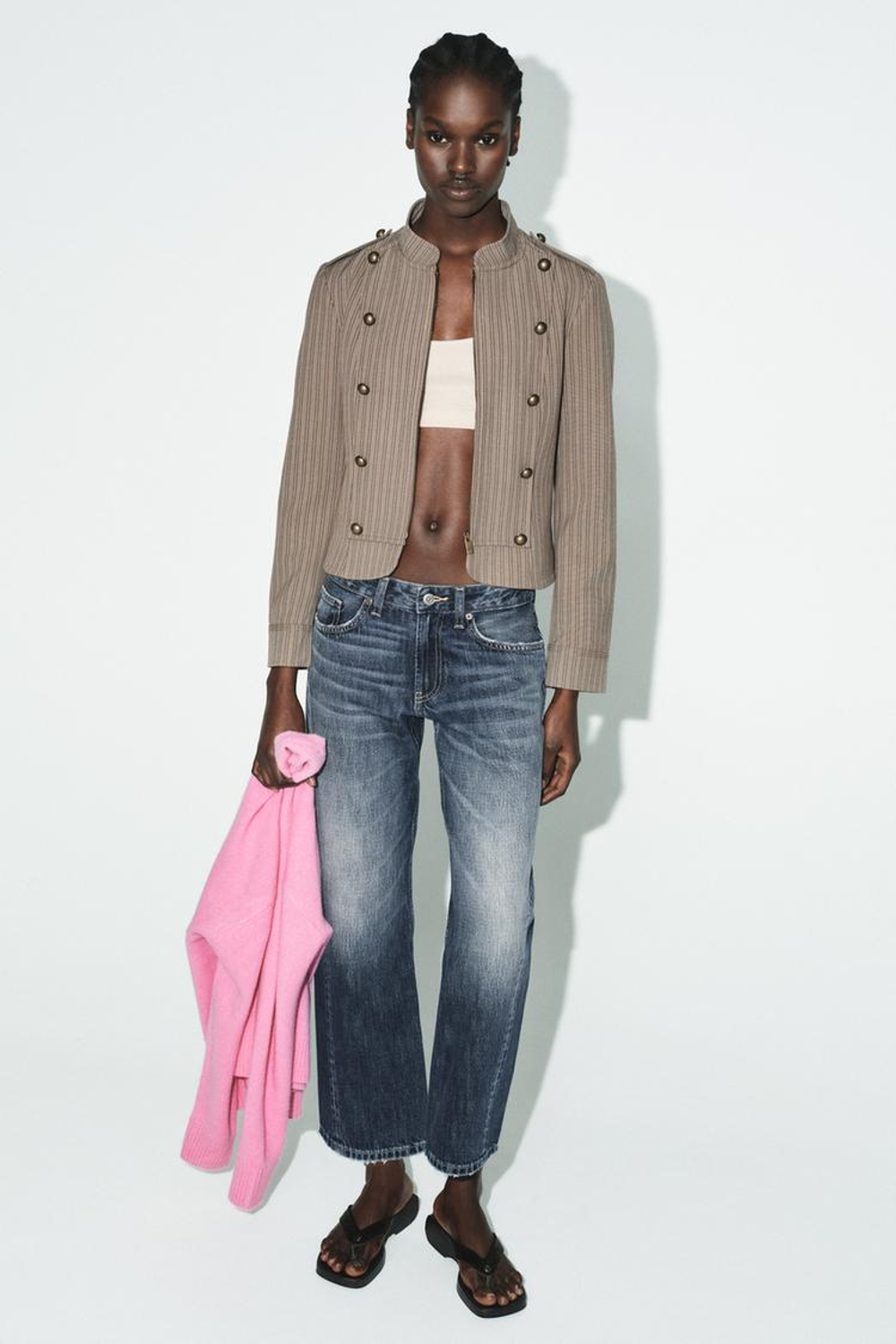 ZARA БЕСШОВНЫЙ КРОП-ТОП, БЕЖЕВЫЙ