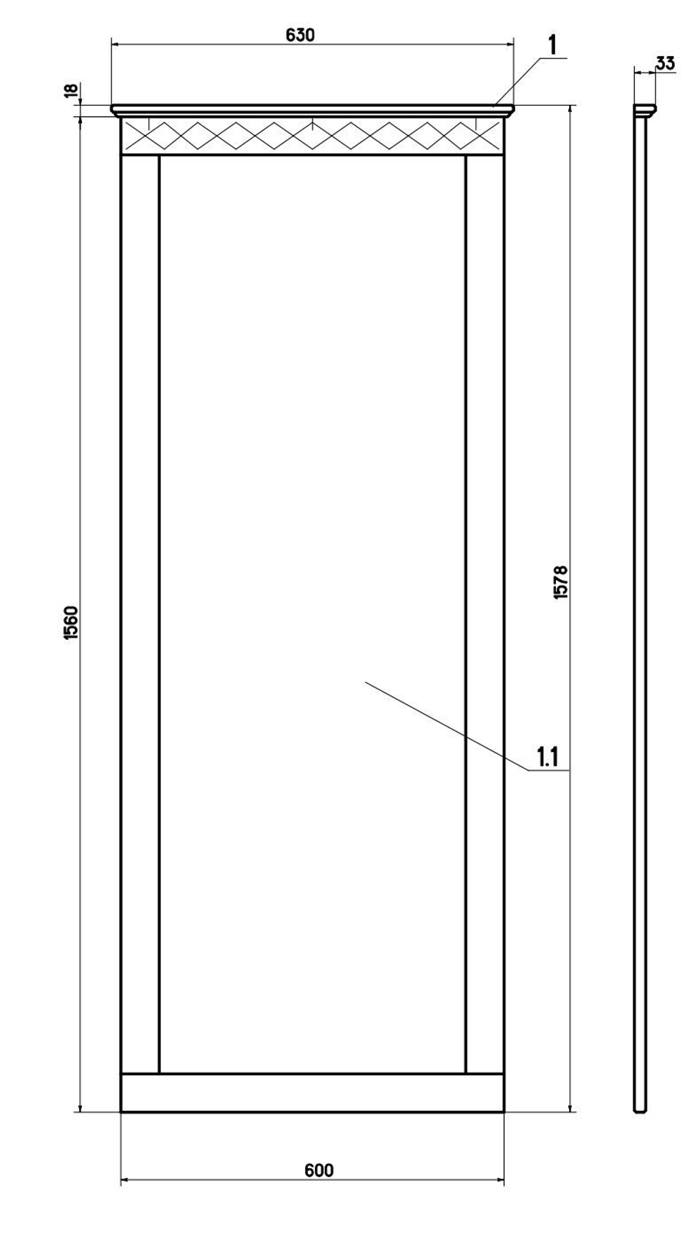 Зеркало настенное, 63 158, Индра, прямоугольное, в раме, черное, Dipriz