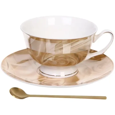 Чайная пара «Поэзия» (кружка 220мл, блюдце,ложка) бежевая