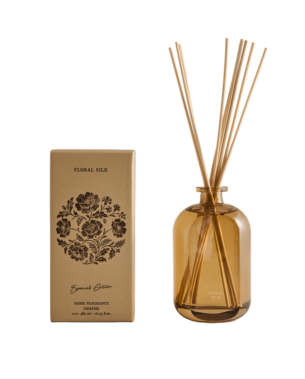 Zara Home Аромадиффузор Floral Silk 480 мл, тростниковые палочки микадо, аромат цветочный, Розовый