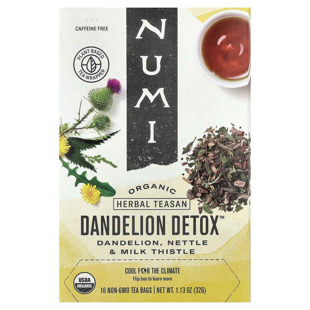 Numi Tea, Organic Dandelion Detox™, без кофеина, 16 чайных пакетиков без ГМО, 32 г (1,13 унции)