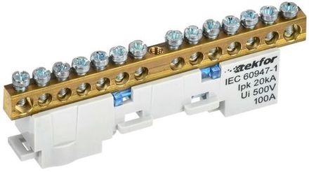 Шина TEKFOR N "ноль" неизол. на универс. держ. 6х9-14-С IEK TF-NN10-14-DL-K07