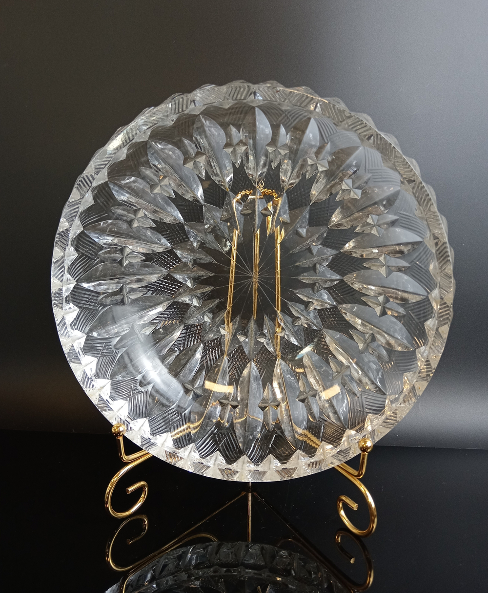 Фруктовница с рельефным декором, изящные грани, стекло, СССР, 1970-1990 гг