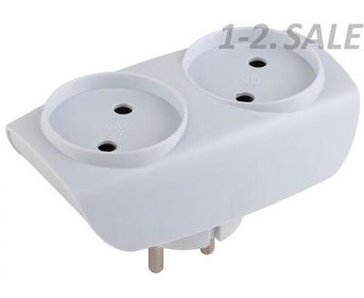 Тройник SP-2-W ЭРА / Тройник розетка электрический / Разветвитель без заземления, 2 розетки, плоский, 16А, белый