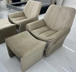 Кресло с оттоманкой 6006 серо-бежевый велюр