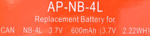 Аккумулятор AcmePower AP-NB-4L (Li-Ion, 3.7V, 760mAh) аналог  Canon  NB-4L