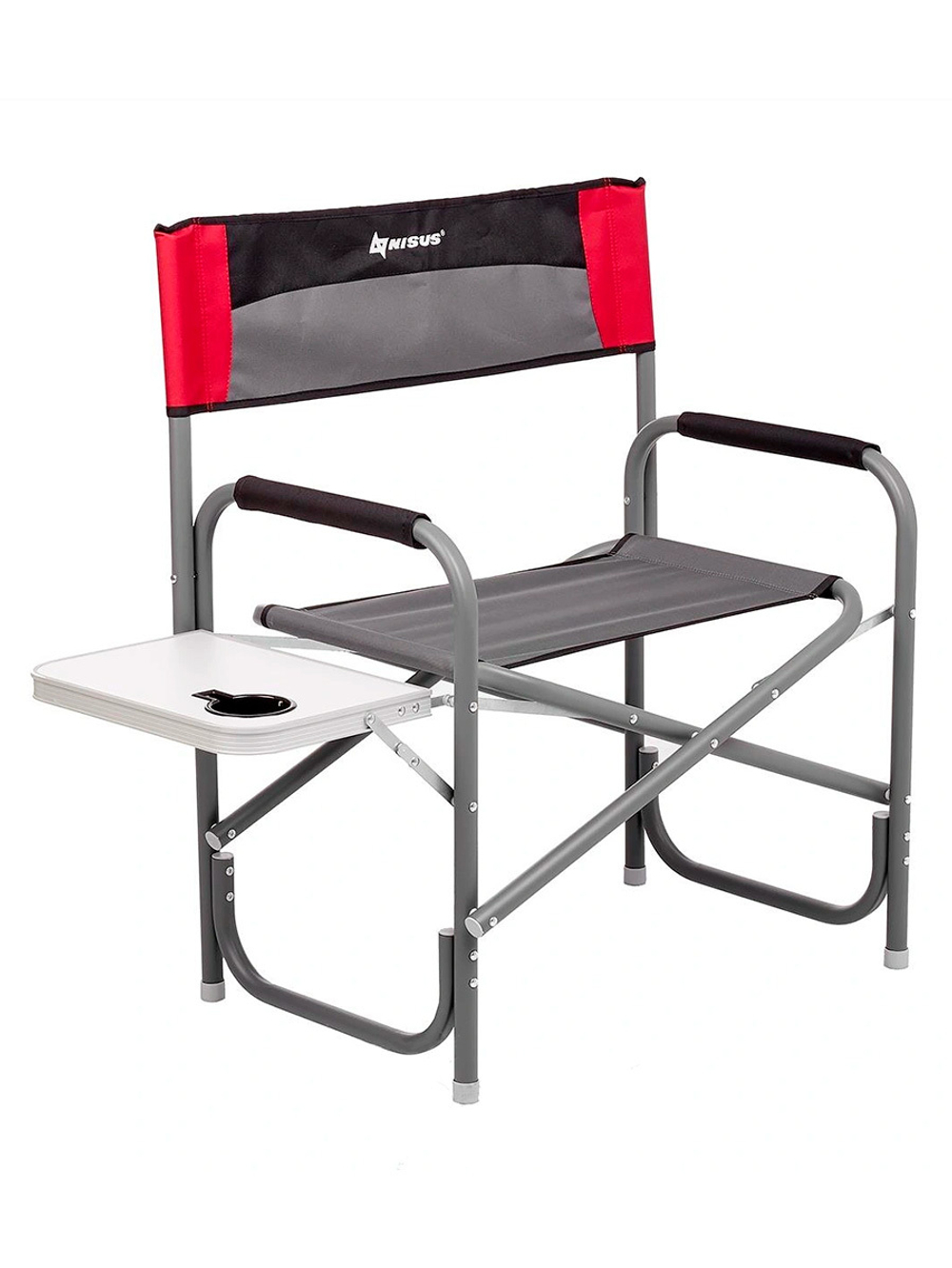 Кресло раскладное Nisus с откидывающим столиком.140кг, карман (алюм. д25) зеленый ромб/серый (N-DC-95200T-K-GG)