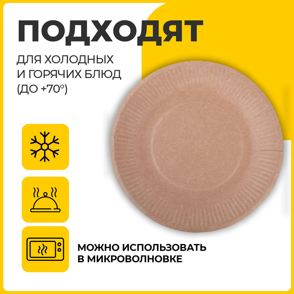 Тарелка одноразовая крафт бумажная 230 мм комплект 100 штук LAIMA ECO CRAFT (2 штуки в упаковке)