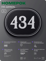 Номерок на дверь квартиры 434, для кабинета, офиса, шильдик 9 х 7 см, черный, Айдентика Технолоджи