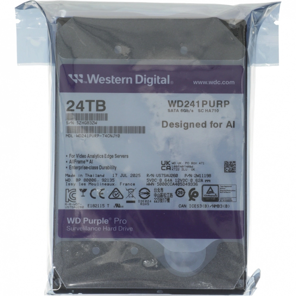Жесткий диск WD 24Tb 7200rpm (WD241PURP) Purple Pro SATA III 6Gb/s 512Mb 3,5"