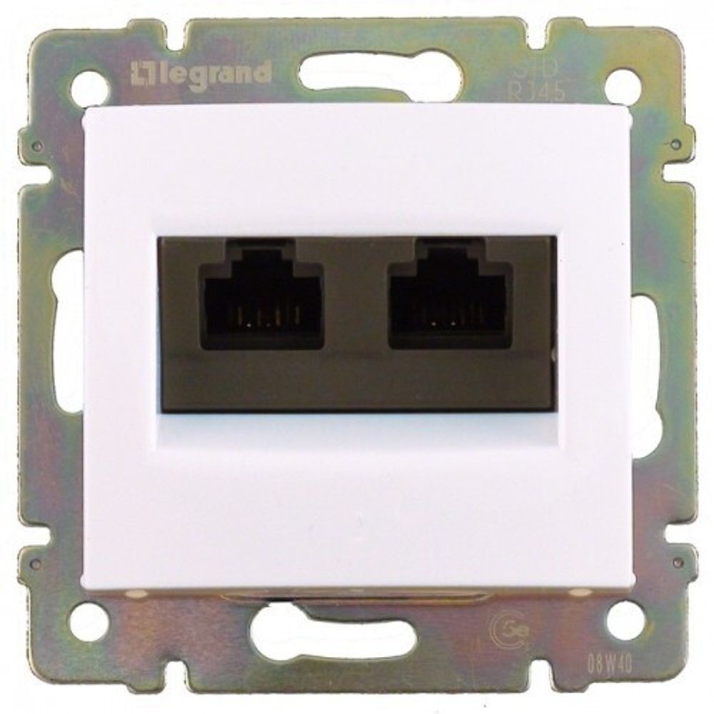 Розетка компьютерная двойная RJ45 категория 5e UTP монтаж на винтах - слоновая кость Valena Classic LEGRAND