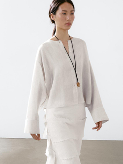 Massimo Dutti Рубашка из 100% струящегося льна с пуговицами, натуральный, кремовый