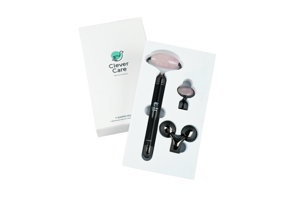 Роллер CleverCare 3-в-1 Y-образный с насадками из розового кварца, серый