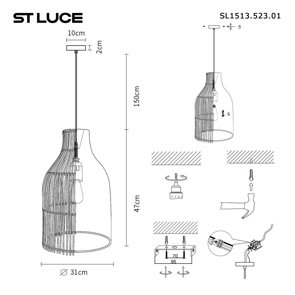 SL1513.523.01 Светильник подвесной ST-Luce Белый/Бежевый E27 1*40W