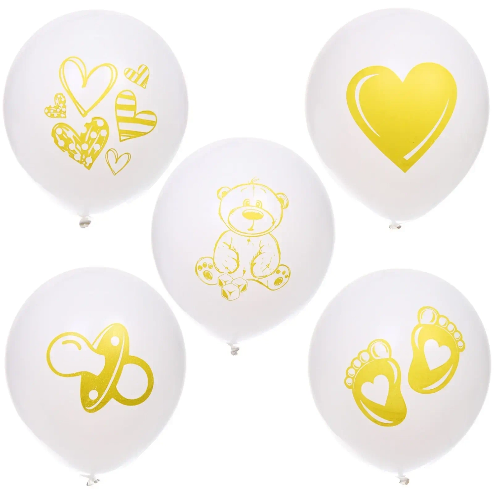 Воздушные шары 5 шт, 10»/25см «Здравствуй, Солнышко», Белый/золото