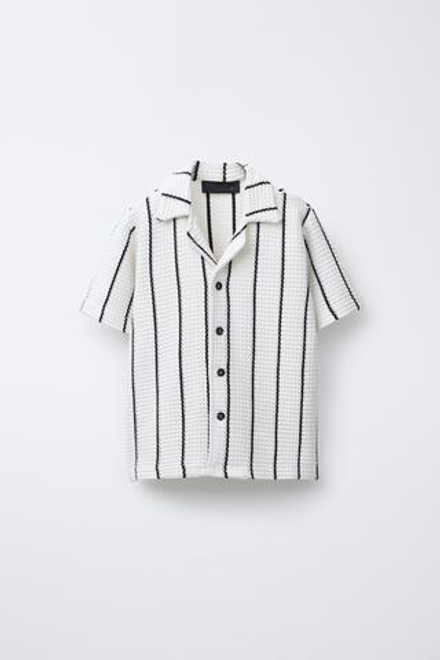 ZARA РУБАШКА В ПОЛОСКУ ИЗ КРУЖЕВА КРОШЕ, ЭКРЮ/ЧЕРНЫЙ