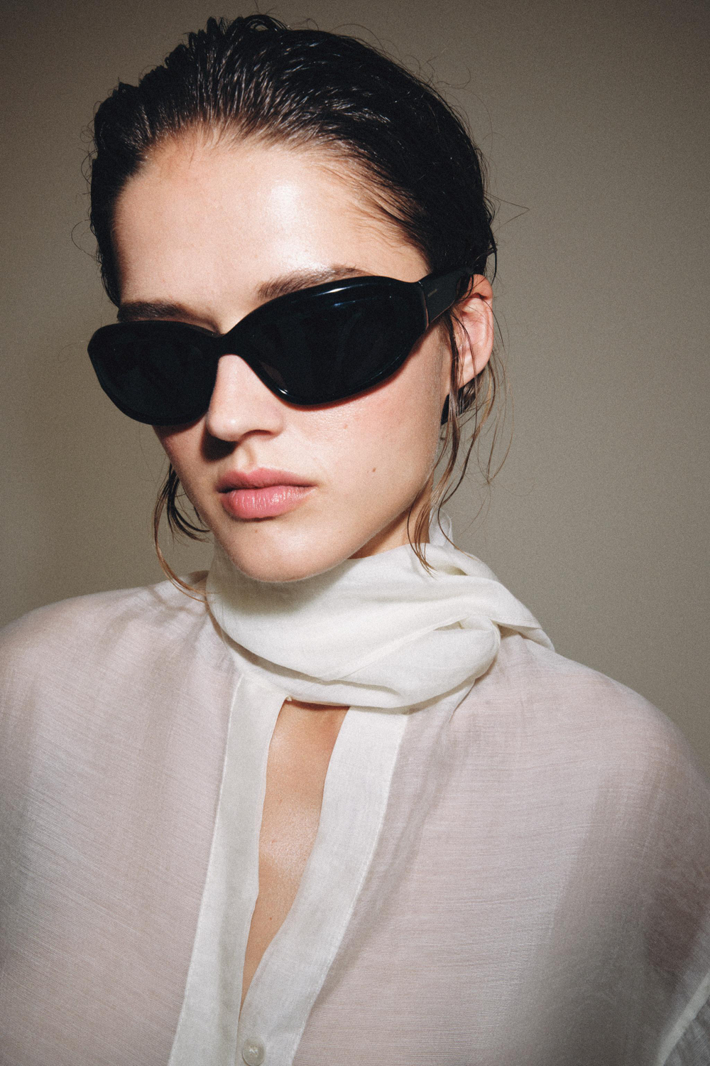 ZARA РУБАШКА С ШАРФОМ — ZW COLLECTION, БЕЛЫЙ
