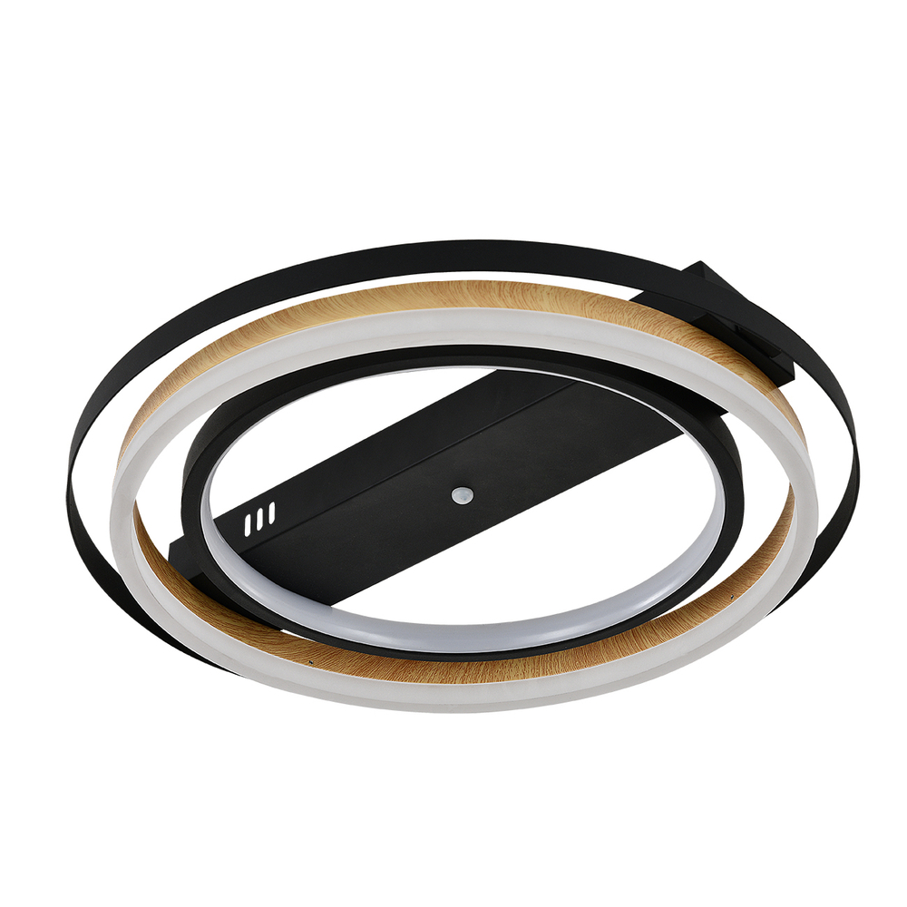 Потолочный светодиодный светильник 60Вт, 4800лм, 3000-6500K, Ra>80, плавная регулировка мощности, изменение цветовой температуры, ночник, пульт, металл/акрил, чёрный/дерево