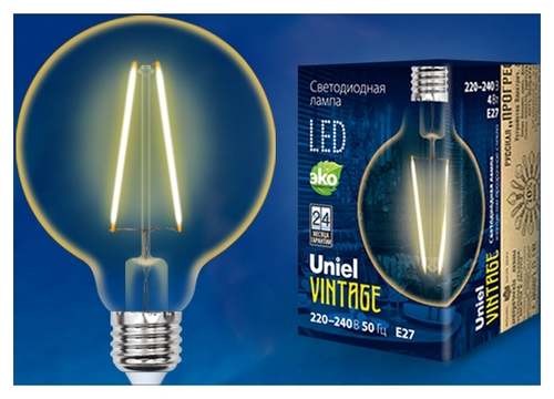 LED-G95-4W/GOLDEN/E27 GLV21GO Лампа светодиодная Vintage. Форма «шар», золотистая колба. Картон. ТМ Uniel